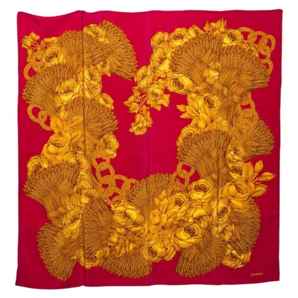 Chanel Camellia CC Logo Silk Scarf Pink